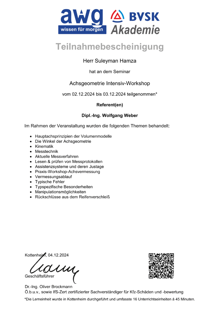 BVSK Akademie: Achsgeometrie Intensiv-Workshop