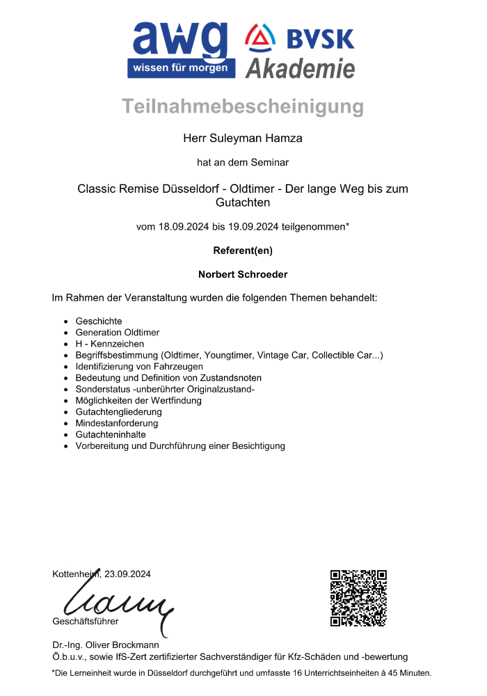 BVSK Akademie: Oldtimer, der lange Weg bis zum Gutachten