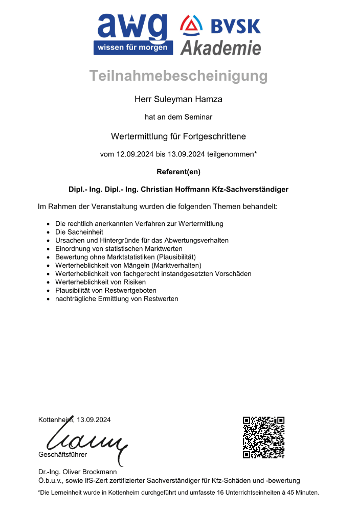 BVSK Akademie: Wertermittlung für Fortgeschrittene (awg)