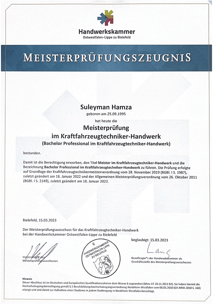 Meister-Prüfungszeugnis